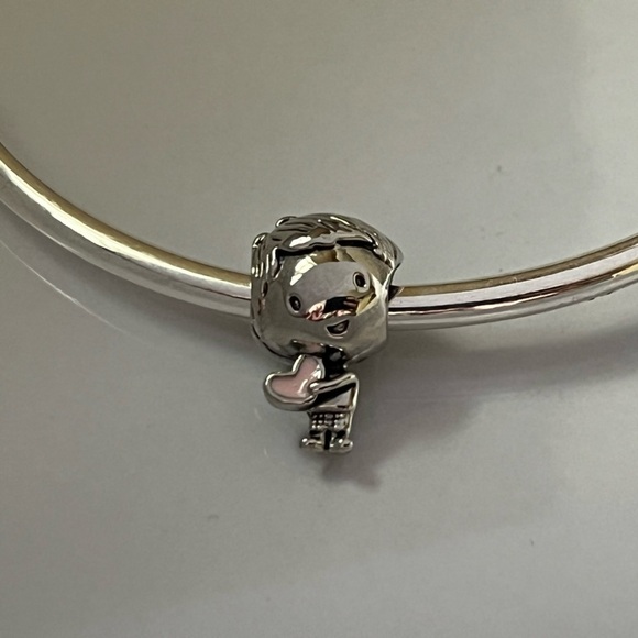 💜 Sterling Silver Little Boy with Pink Enamel Heart Charm - Picture 5 of 5
